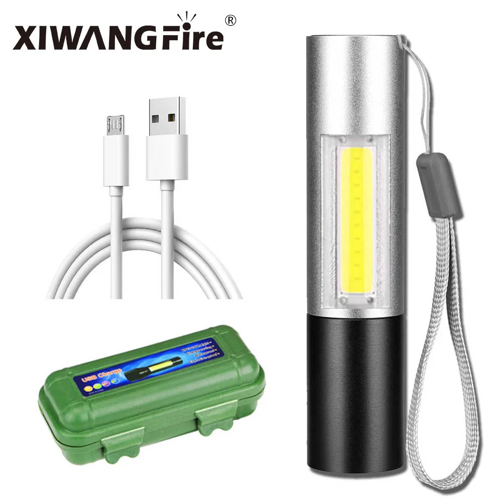 

Xiwangfire Portable USB Rechargeable Mini LED Flashlight 3 Lighting Modes Waterproof Torch Xpe+COB Telescopic Zoom Lighting