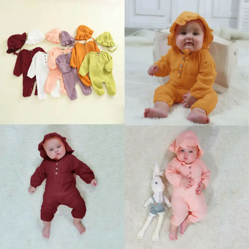 

0-24M Newborn Infant Baby Girl Clothes Baby Boy Clothes Baby Romper+Hat Jumpsuit Bodysuit Casual Clothes Outfit
