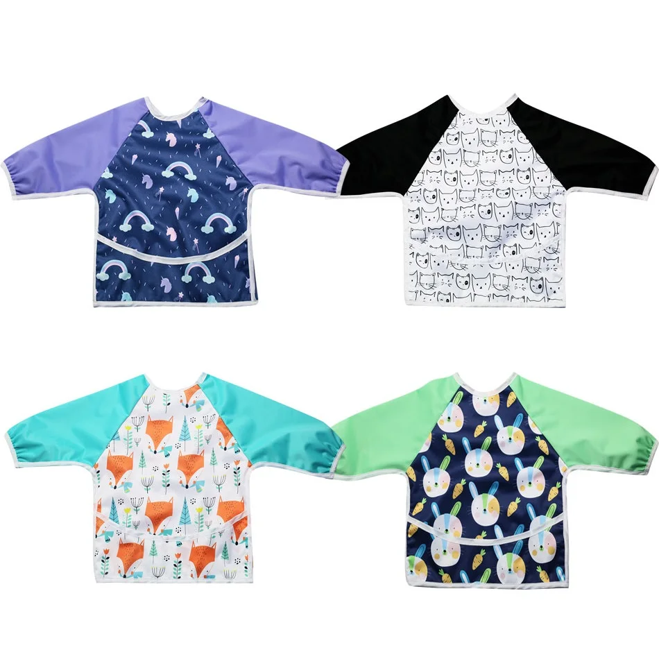 HappyFlute водонепроницаемые красочные детские нагрудники с длинным рукавом |