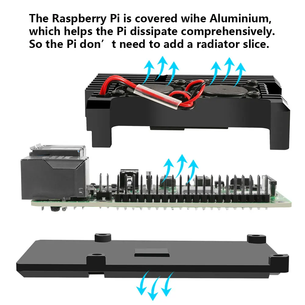 

2019 New Raspberry Pi 4/3 Aluminum Case Black with Dual Cooling Fans Metal Shell for Raspberry Pi Model 2B 3B 3B+