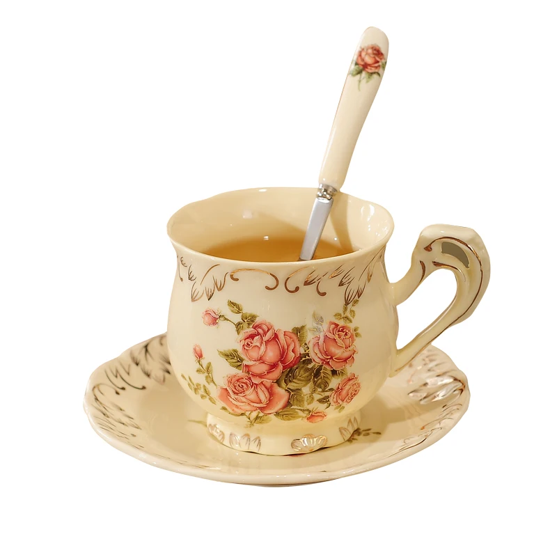 

225ml Ceramic Coffee Cup and Saucer 800ml Teapot Phnom Penh Rose Bone China Drinking Cup Home Afternoon Tea Cup Cafe Supplies