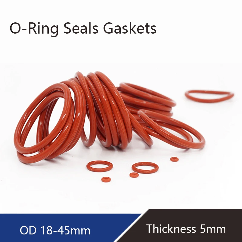 

1-50pcs Thickness 5mm Food Grade Silicone O-Ring OD 18-45mm Red Sealing Ring ID 8-35mm Abrasion And Deformation Resistance