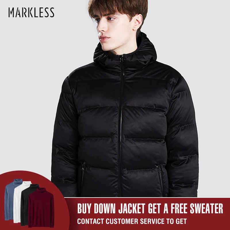 Markless, зимний бесшовный пуховик, брендовая одежда, толстый 90% белый утиный пух, ветронепроницаемое теплое пальто, парка с капюшоном для мужчин и женщин
