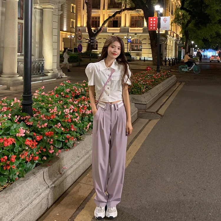 

YTX961 2021 new Korean style high waist slimming contrast color stitching Western style all-match casual trousers