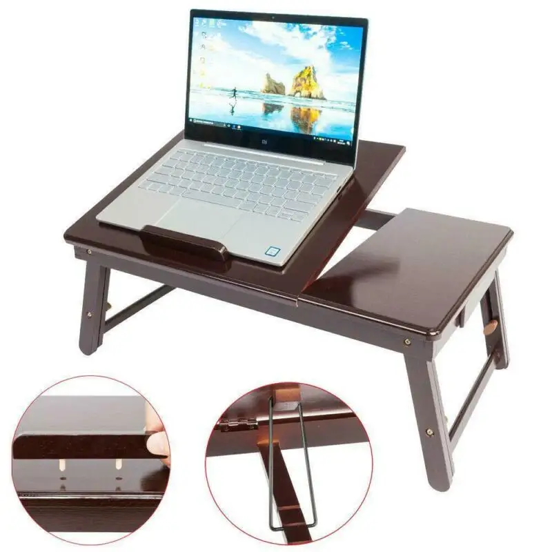 

Modern Wood Folding Lap Desk Tray Table Drawer Bed Food Laptop Notebook Brown