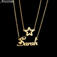 atoztide customized name necklace star choker stainless steel personalized letter double layers pendant jewelry for women gift