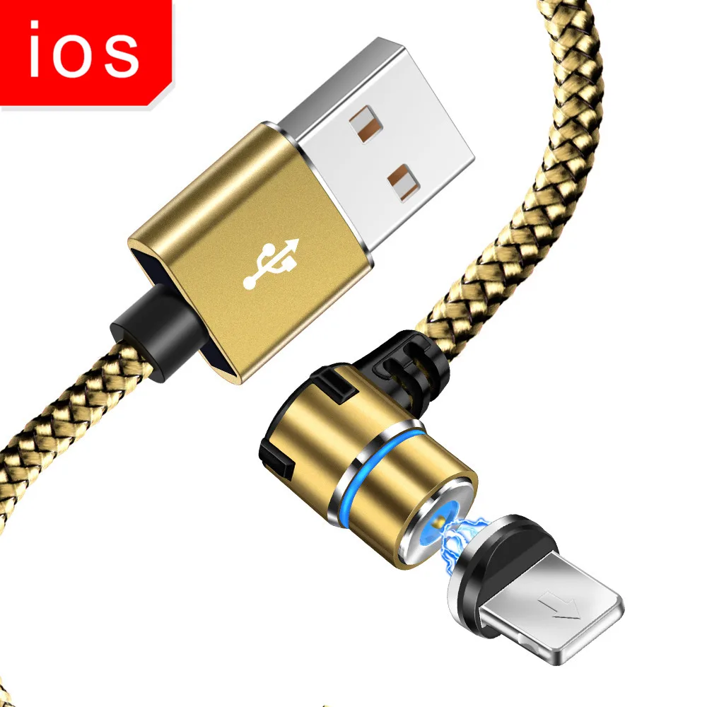 Магнитный 90 градусов mi cro usb type C кабель для iPhone 7 8 Plus X XS Max для Xiaomi Redmi Note 7 mi 8 для samsung S8 S9 Plus Кабель - Цвет: For iPhone Gold