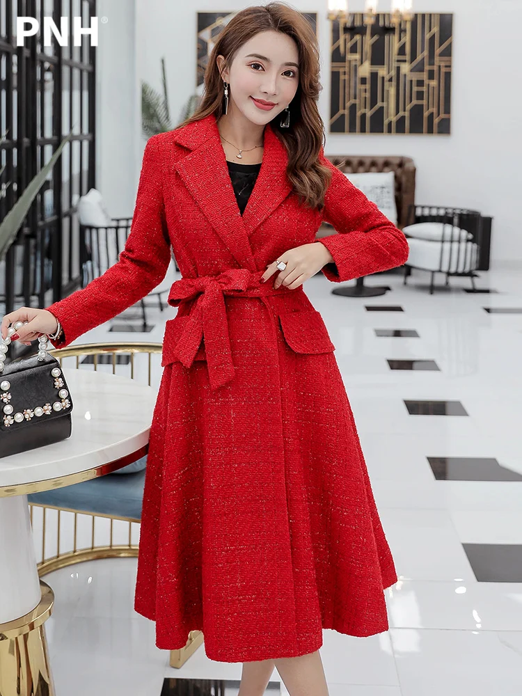 

Женская ветровка в клетку средней длины, новая Корейская версия на осень 2021, популярное красное пальто в стиле Хепберн для женщин