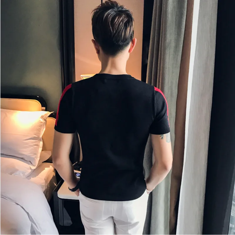 

2020 New style Fashion Men's summer High quality Knitting T-shirts/Male slim fit match colors Casual knit T-shirts S-3XL