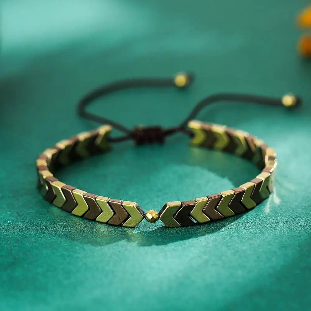 Браслеты Ручной Работы Из Натурального Гематита золотистые и Серебристые бусины