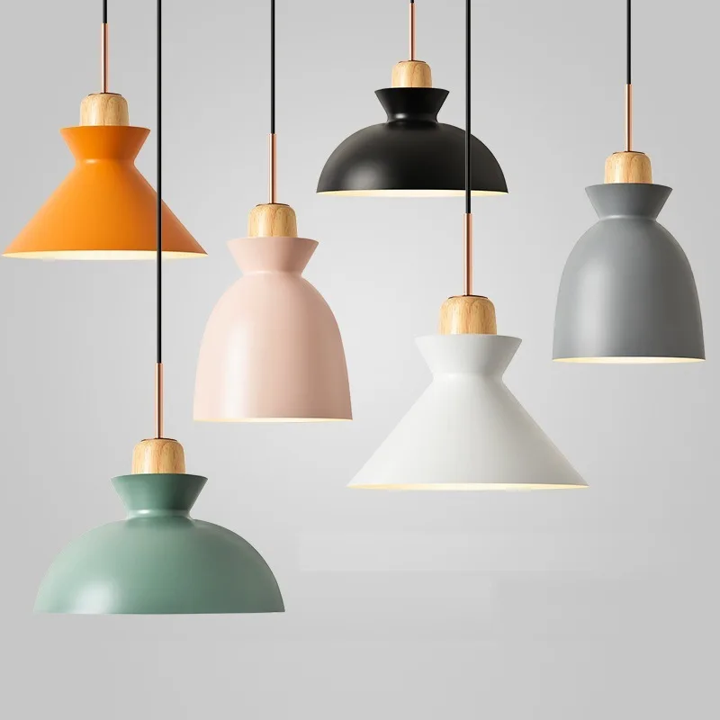 

Nordic wood Pendant Lights metal fashion creative restaurant bedroom living room Minimalism design lampshade lamps E27 WJ10