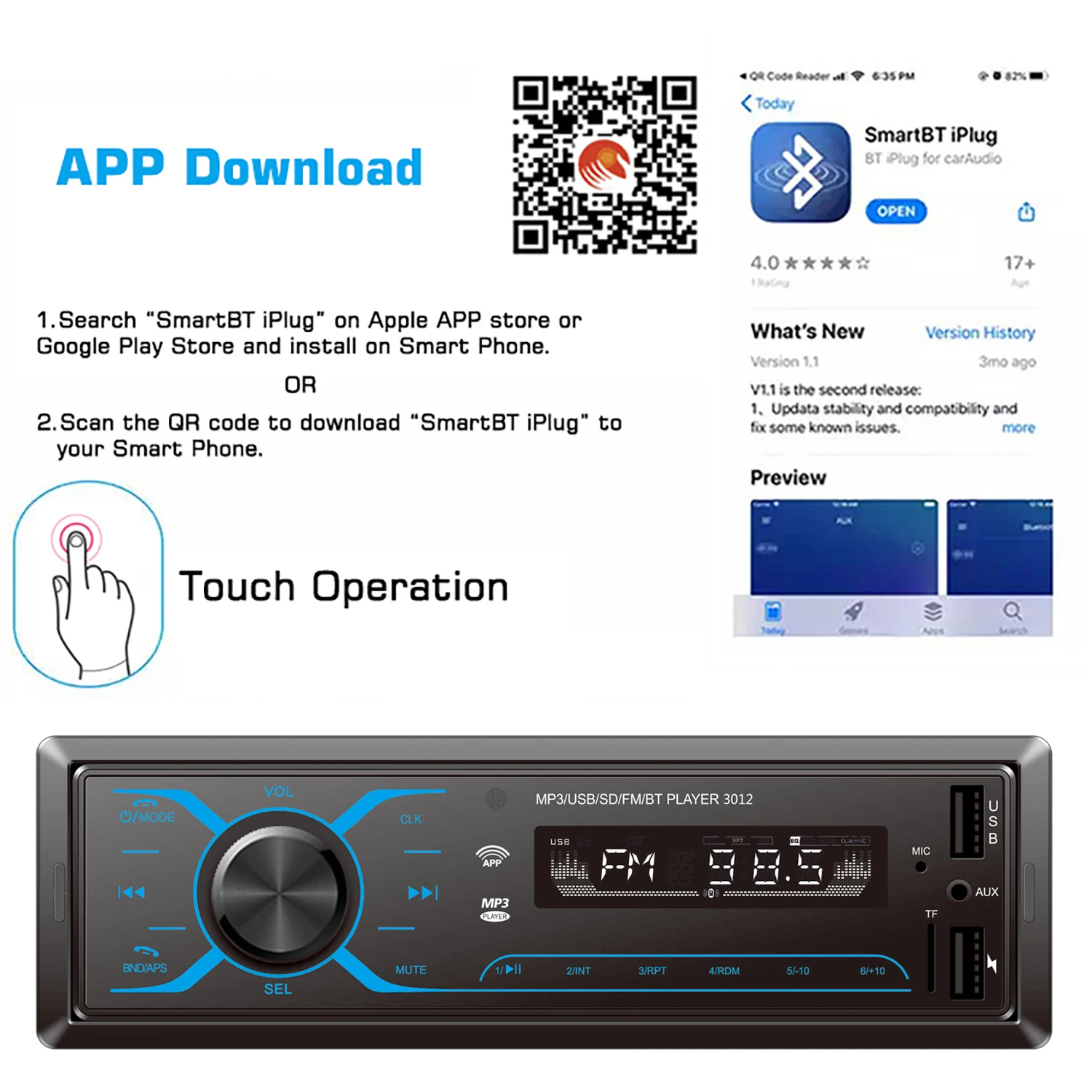 

Touch screen Autoradio 1 din Car Radio Bluetooth Stereo Audio FM Receiver USB SD AUX MP3 Multimedia Player Auto Electronics 2020