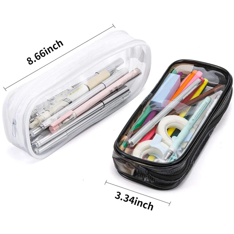 8 Pieces Clear PVC Pen Pencil Case with Zipper Portable Transparent Bag Makeup Pouch | Канцтовары для офиса и дома