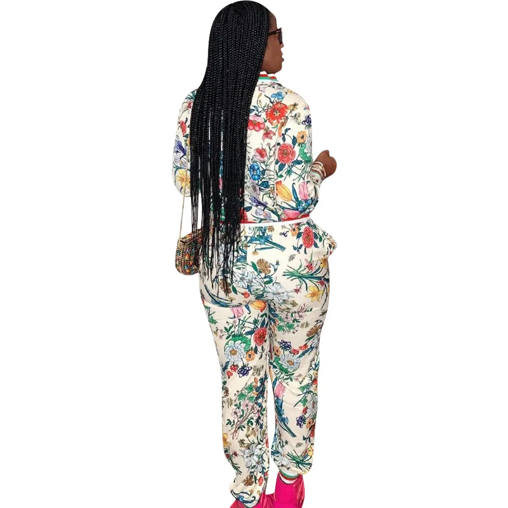 Casual print lady set zipper full sleeve coat and long pants two piece autumn clothing casual outfit DMN039 | Женская одежда