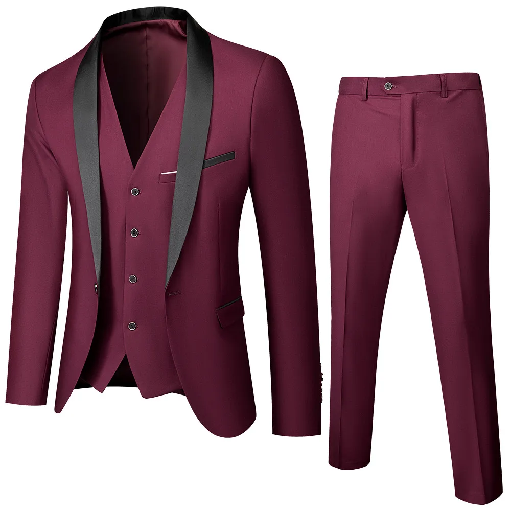 

Black Men Autumn Wedding Party Three Pieces Set Large Size 5XL 6XL Male Blazer Coat Pants and Vest Fashion Slim Fit Suit