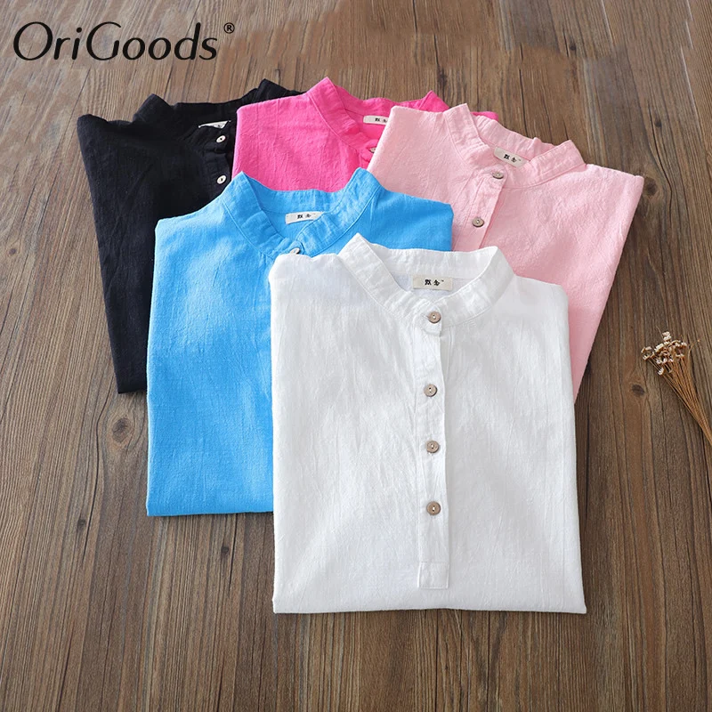 OriGoods Long sleeve Blouse Women Plus size Shirt Chinese style Vintage Loose Solid Novelty Original C094 | Женская одежда
