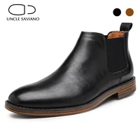 uncle saviano chelsea mens boots shoes add velvet winter solid fashion handmade genuine leather designer work boots shoes men