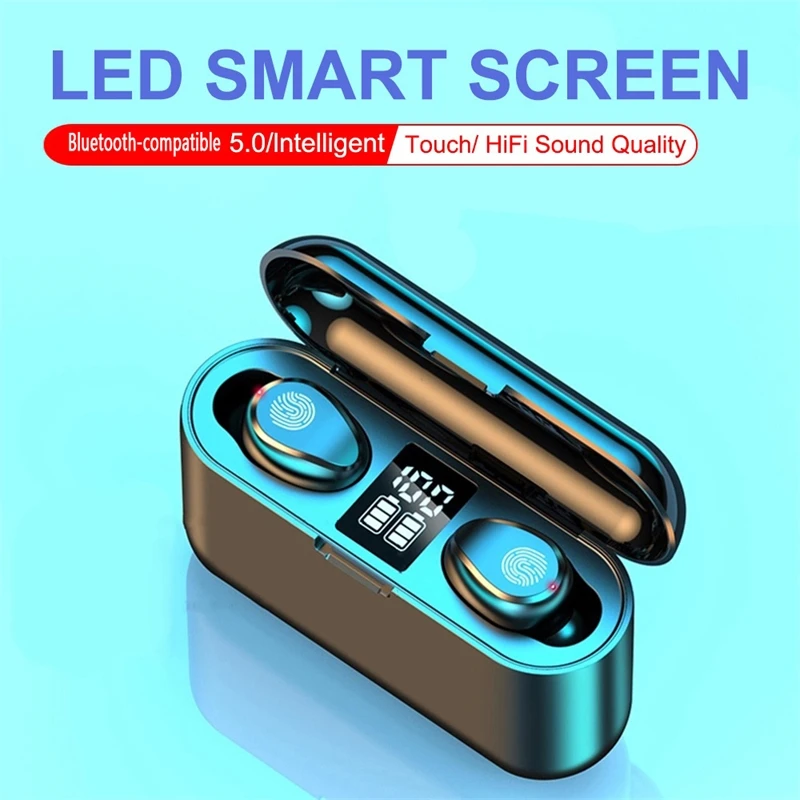 

Новинка F9 TWS беспроводные наушники TWS наушники 9D стерео Музыкальная гарнитура Bluetooth-Совместимость 5,0 сенсорный экран с зарядным боксом 1200 мА...