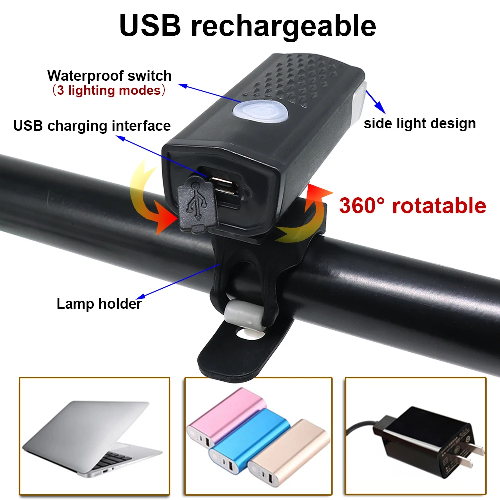 2 шт. велосипедный фонарь светодиодный перезаряжаемый через USB 300