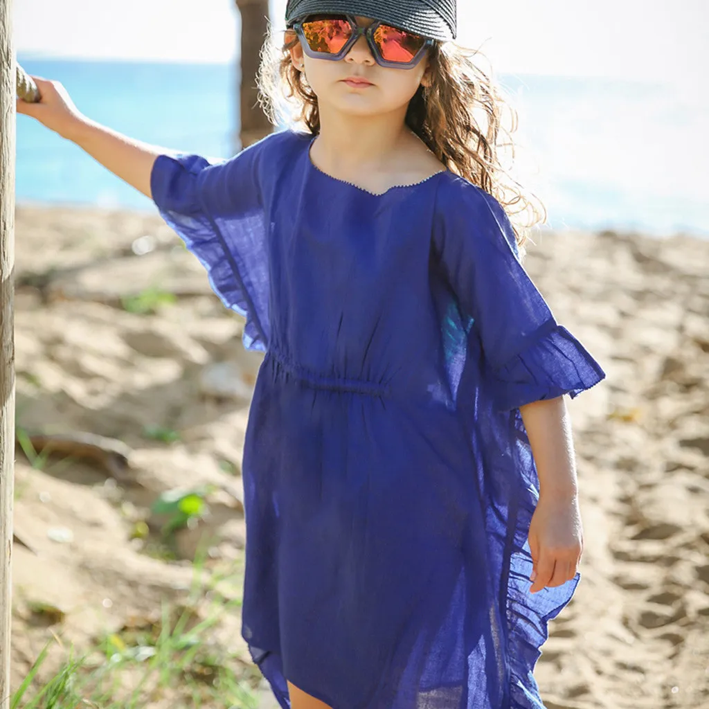 Toddler Kids Baby Girls Ruffle Princess Party Dress Outfits Solid Irregular color blue comfortable kiyimlari | Детская одежда и