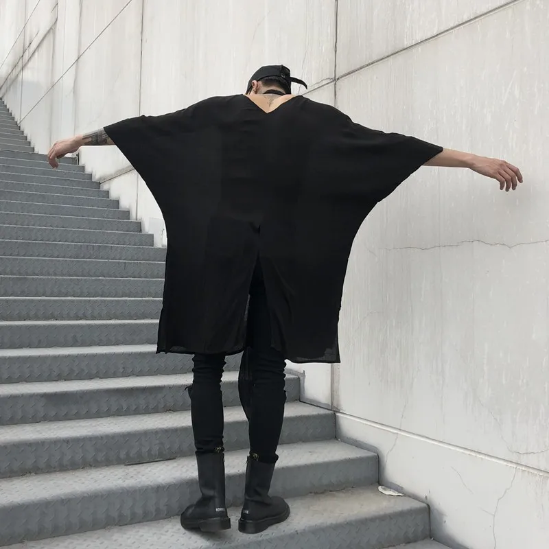 Футболка мужская оверсайз с V образным вырезом модная повседневная длинная