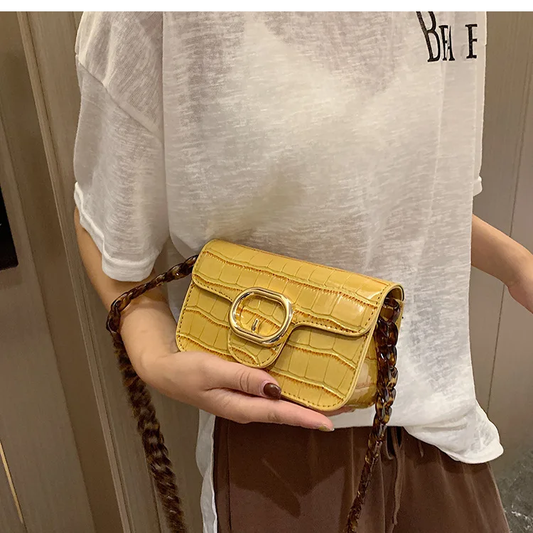 New Crocodile Chain Crossbody Bags for Women Acrylic Chain Women's Bags PU Leather Handbags Clutch Purse Bolso femenino