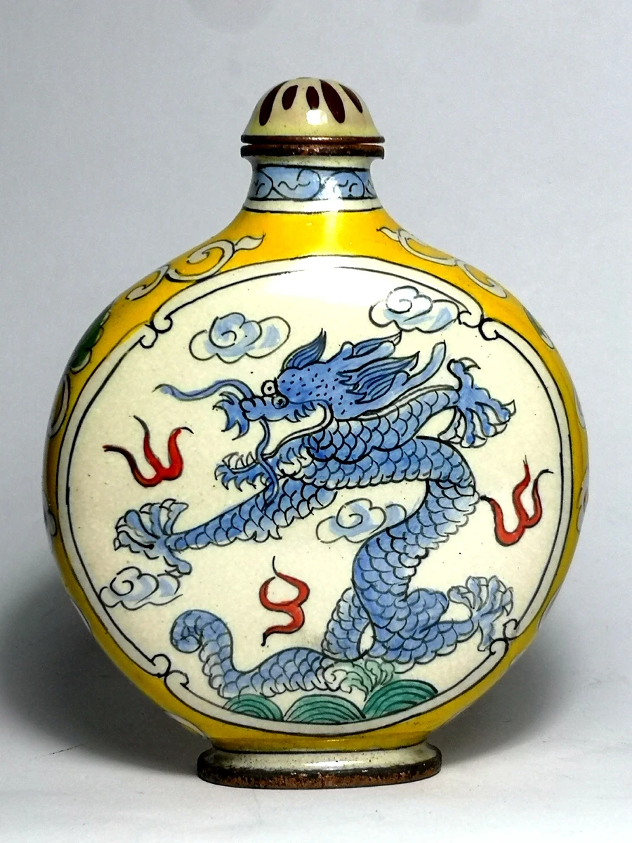 

YIZHU CULTUER ART Collection Vintage art Chinese Cloisonne Painting Dragon Snuff Bottle Decoration