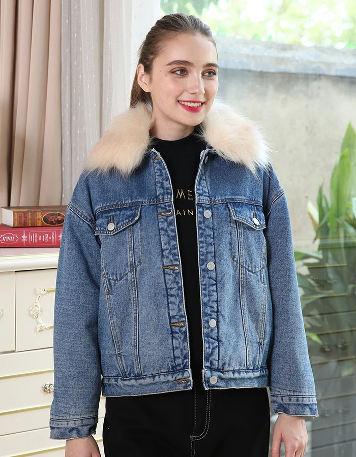 Женская теплая джинсовая куртка LEIJIJEANS, повседневная куртка с большим меховым воротником, новая модная модель большого размера с начесом на зиму