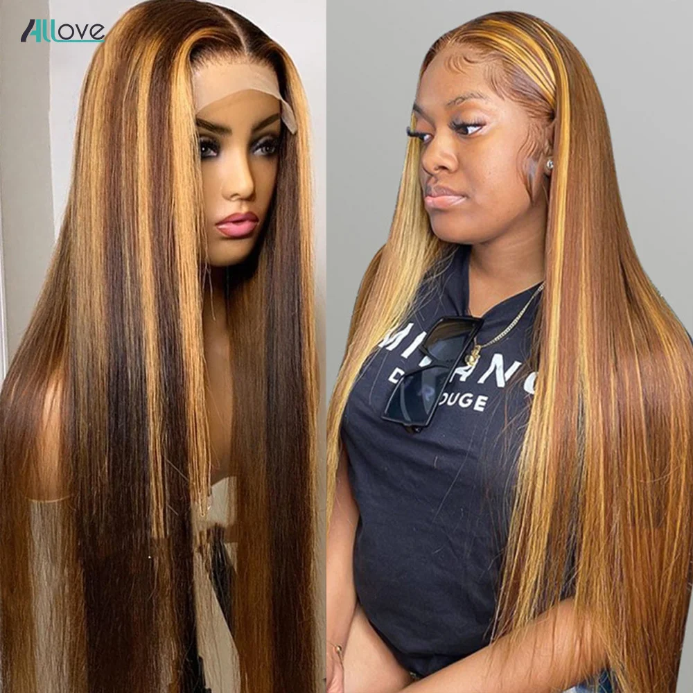 

30 Inch Highlight Wig Human Hair 13x4 Honey Blonde Straight Lace Front Wig Transparent Brazilian Ombre Lace Front Wig For Women