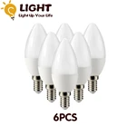 6 шт., светодиодные лампы, цоколь Е14, холодный белый светильник, 5 Вт, 6 Вт, светодиодная люстра-свеча, 240 В переменного тока