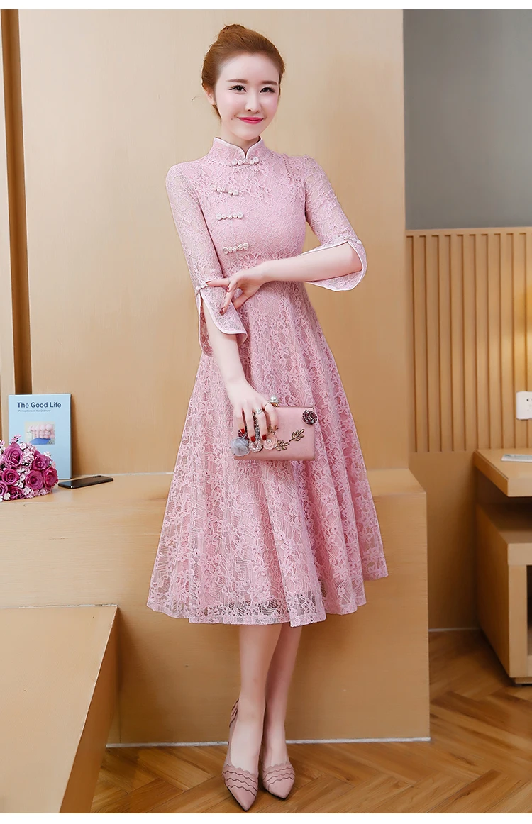 aodai cheongsam Восточная одежда кружевное платье ao dai короткое Кружевное платье для женщин вьетнамское платье Ципао китайское платье
