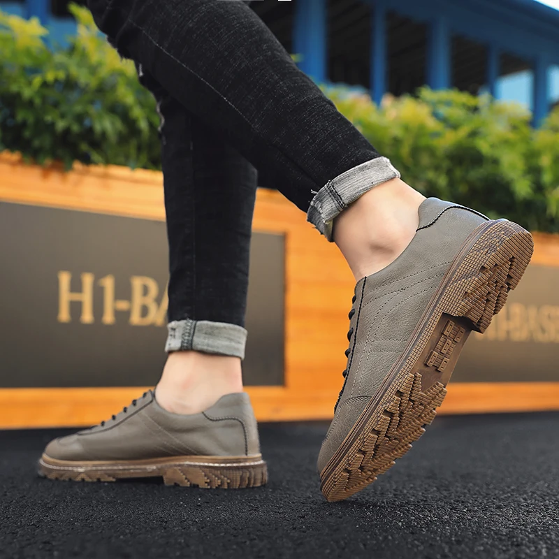 2020 new style fashion men's shoes casual leather classic brown gray black lace up shoe man nice comfortable flats for men | Обувь