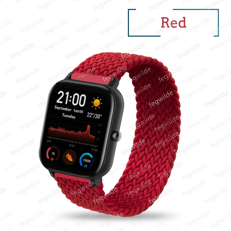 Плетеный соло петля ремешок для Xiaomi Amazfit Gts2 Bip Pace Gtr 42/46 мм наручных часов Garmin Vivoactive3