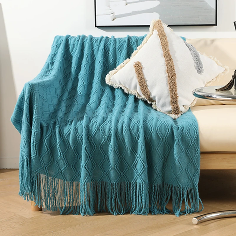 

Inyahome 130x170cm Nordic Tassels Sofa Throw Blanket for Bed Cashmere Couch Knitting Travel Comforter Kids Coverlet Bedding