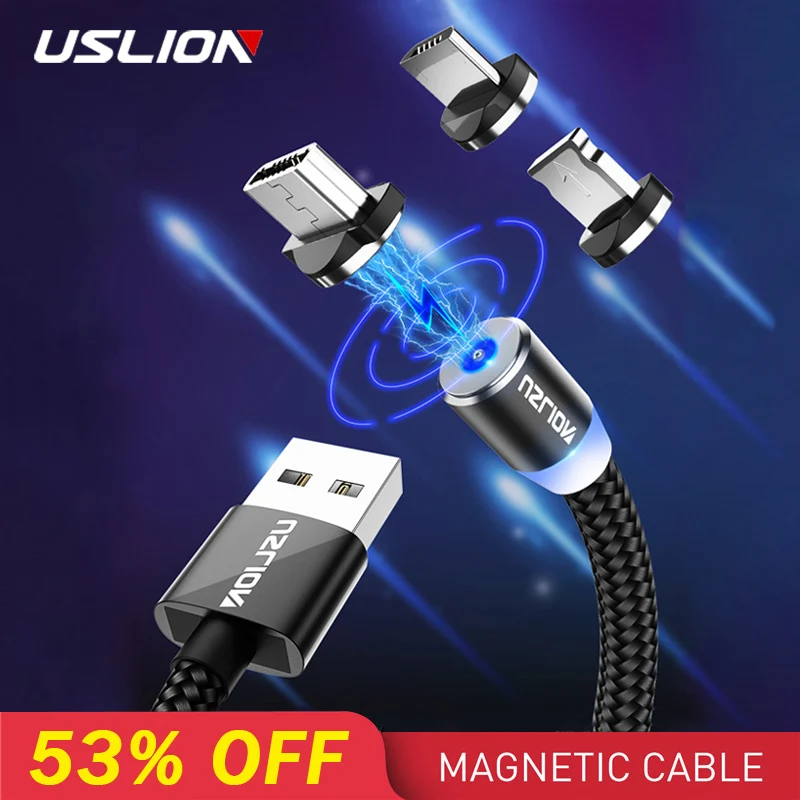 USLION 2 м Магнитный кабель для быстрой зарядки Micro usb type C зарядное устройство для iPhone XS X 8 7 samsung S10 9 магнит Android телефонный кабель 3 м