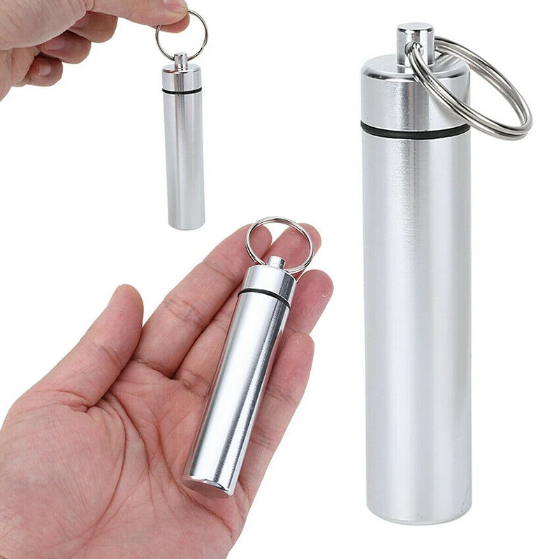 

New Keychain High Quality Portable WaterProof Mini Blue Aluminum Keychain Pill Box Style Storage Box Bottle Case For Dailylife