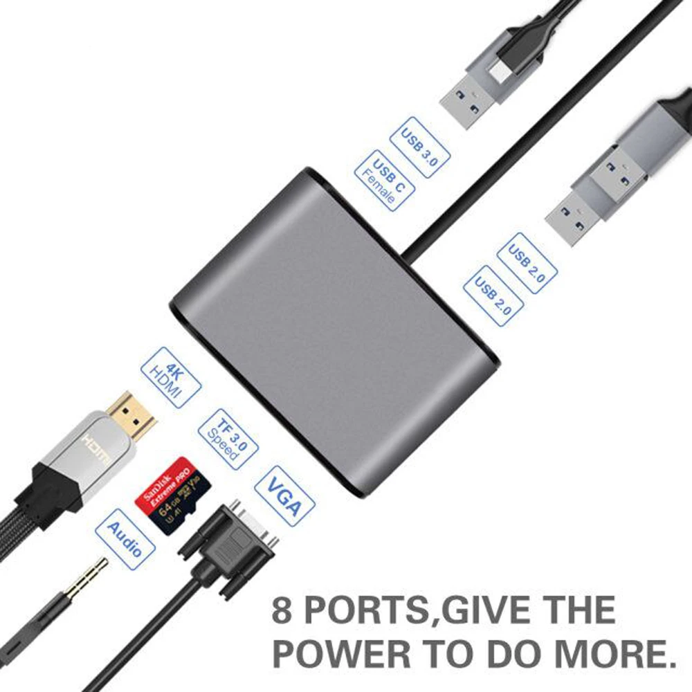 Адаптер конвертер AIREACH USB HDMI type c Hdmi mac 3 1 to hdmi/USB 0 2 0/VGA аудио TF для Apple Macbook|Адаптеры