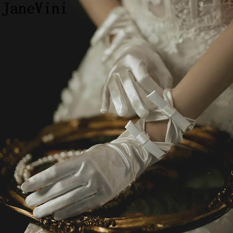 Женские атласные перчатки с жемчугом короткие до запястья | Свадьбы и торжества