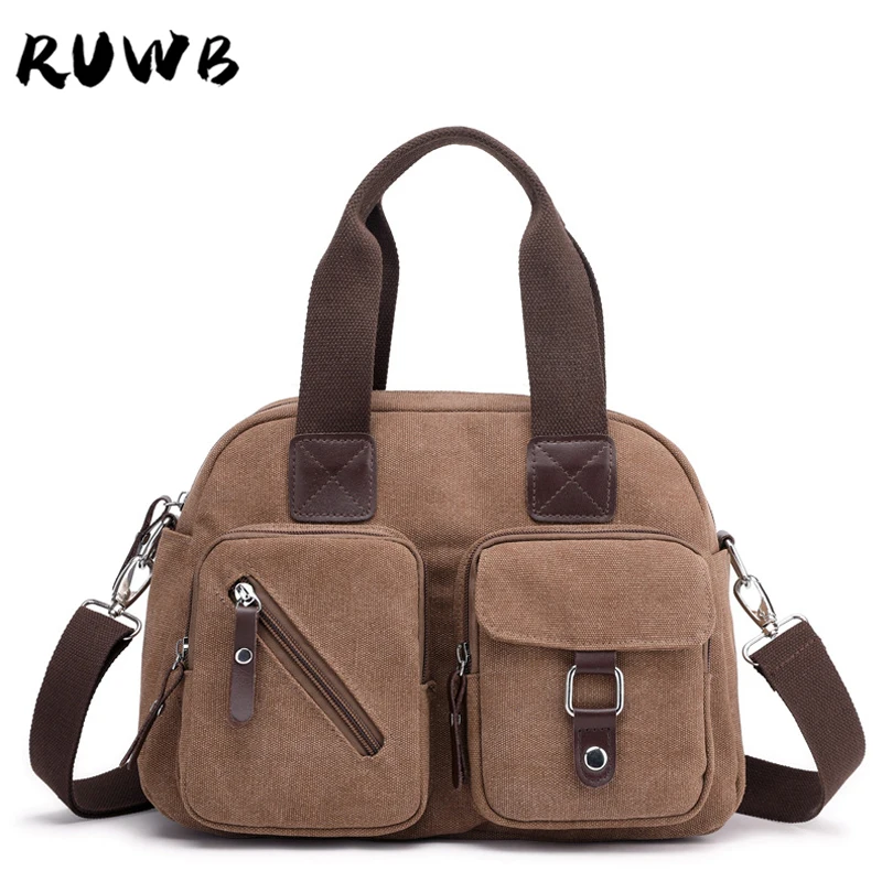

RUWB Trend Canvas Hobo Handbags for Women Multiple-pockets Top Handle Tote Bag Satchel Shoulder Crossbody Purses Bags Sac A Main