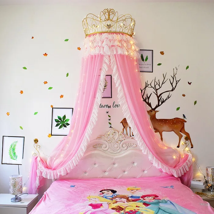 

Bed Curtain Princess Wind Bed Curtain Crown Mosquito Net Household Bedside Curtain Gauze Net Wedding Decoration Bedroom Curtain