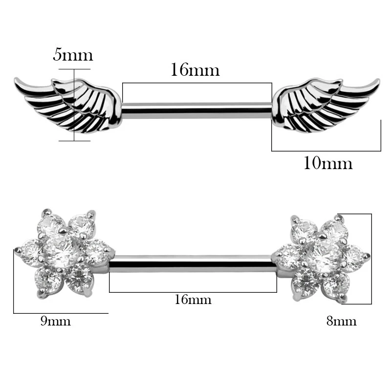 2 шт. высококачественные циркониевые и ангельские крылья перья ангела ниппельные