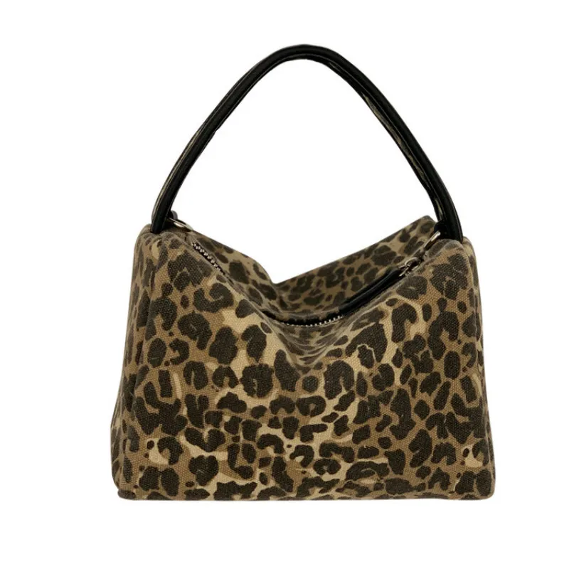 

Korean Autumn New Retro Leopard Canvas Portable Small Bag Mini Handbag Ins Female Tide Wild Diagonal Messenger Bag