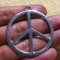 4pcs 47x42mm large peace sign charms antique silver color metal alloy pendant accessories diy handmade necklace jewelry crafts