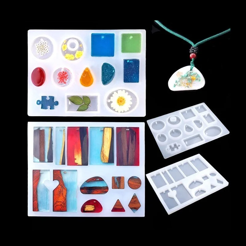 

1 PC DIY Silicone Pendant Water Drop Square Ellipse Puzzle Mold With Hole Resin Casing Craft Making Tool Jewelry