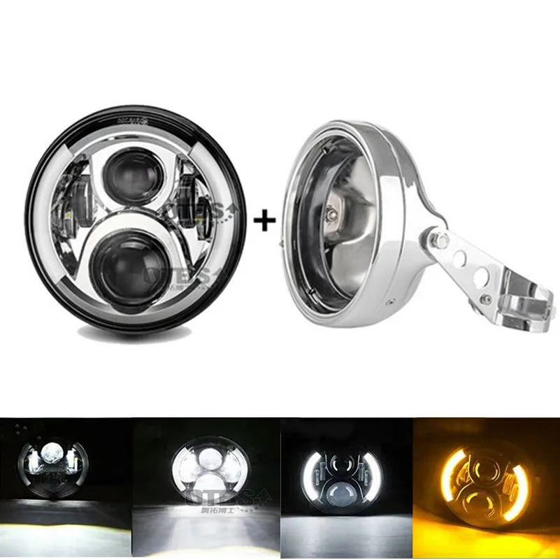 7 дюймов 60 Вт точка SAE E9 мотоцикл 883 налобный фонарь с углом глаз Led 883 фары 7 дюймов корпус ведро отделка кольцо - Цвет: 60W Halo light Silve