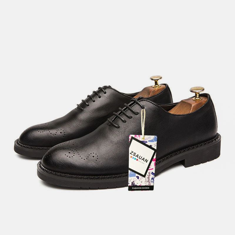 

ZSAUAN Brogue Men Dress Shoes PU Leather Vintage Oxford British Male Formal Suit Shoes Big Size 38-47 Dropshipping