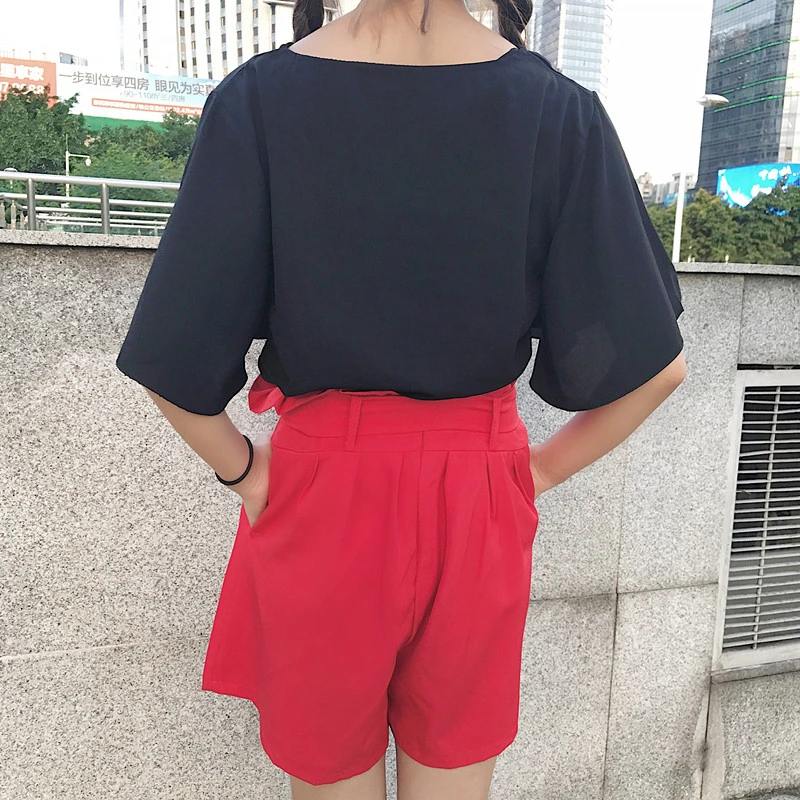 Новейший Женский комплект с шортами и блузкой из двух предметов повседневный