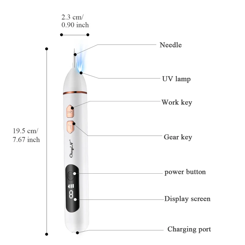 

CkeyiN Lase Plasma Mole Freckle Removal Pen Skin Tag Wart Tattoo Dark Spots Remover Blue Light 9 Gears LCD Display Beauty Skin51