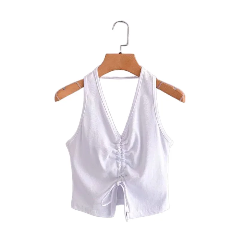 Женская одежда в европейском и американском стиле летний топ с V образным вырезом