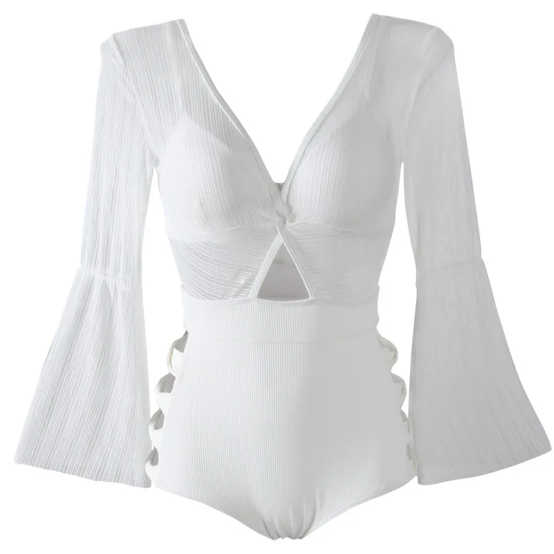 

One Piece Bathing Suit Swimsuits Woman Swimsuit Women 2020 New Silk Long Sleeve Corsage Sexy Female Underwire Bracket Solid